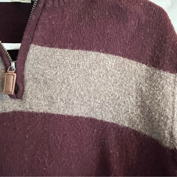 J Crew 100% Lambs Wool 1/4 Zip Sweater Mens Size XL Burgundy Stripes Cozy Warm‎ - Picture 5 of 8